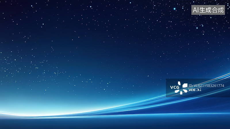 【AI数字艺术】蓝色星空和流动的曲线科技背景图片素材