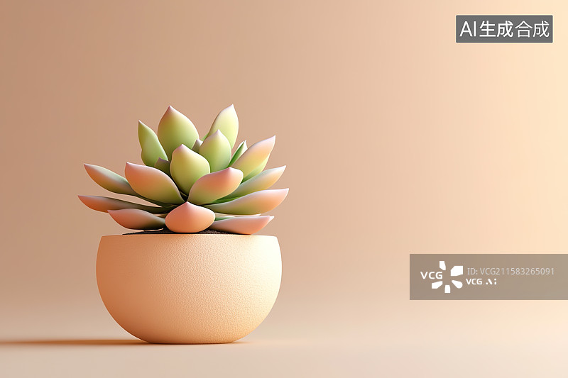 【AI数字艺术】3D卡通风格一盆多肉植物盆栽图片素材