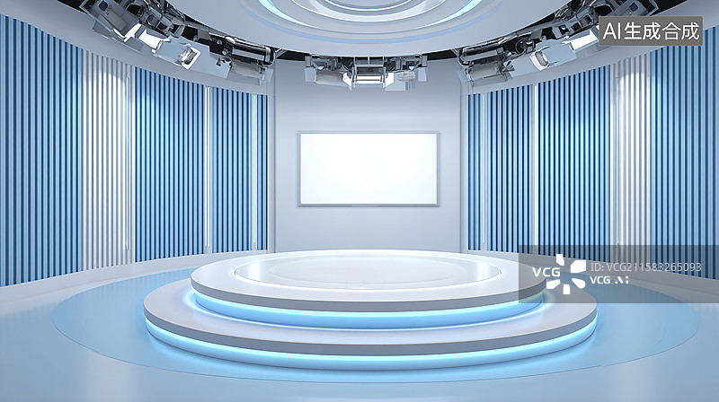 【AI数字艺术】科技感演播厅直播厅，商品展示台图片素材