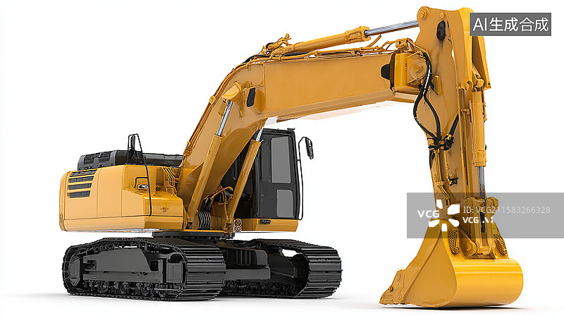 【AI数字艺术】黄色挖掘机，工程建设的钢铁巨臂图片素材