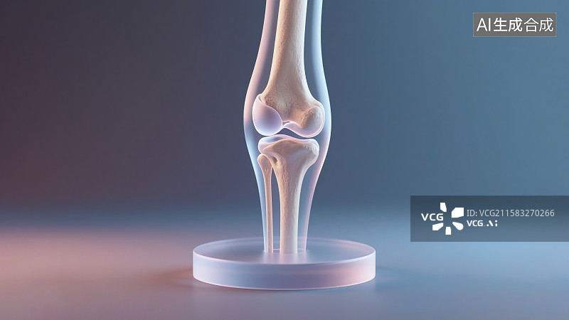 【AI数字艺术】人体膝关节 3D圆形底座展示台医学教学骨科科普解剖构造关节炎半月板运动健康康复三维立体半透明磨砂玻璃图片素材