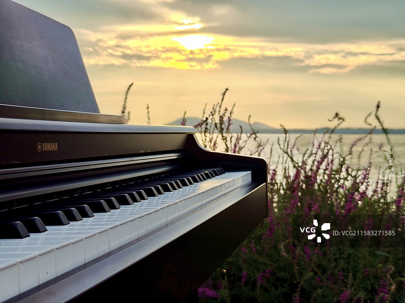 在东湖看日出的钢琴图片素材