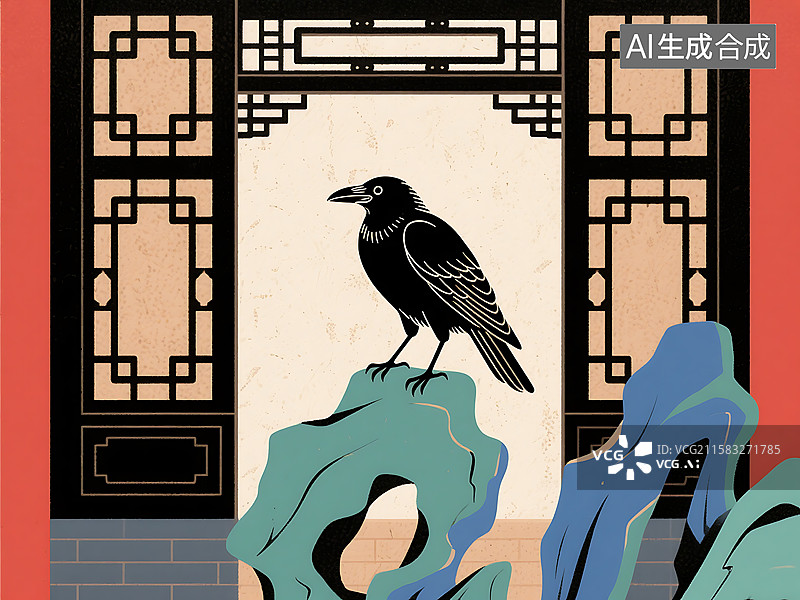 【AI数字艺术】扁平插画乌鸦图片素材