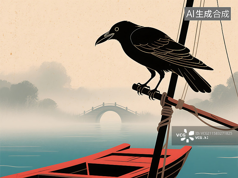 【AI数字艺术】扁平插画乌鸦图片素材