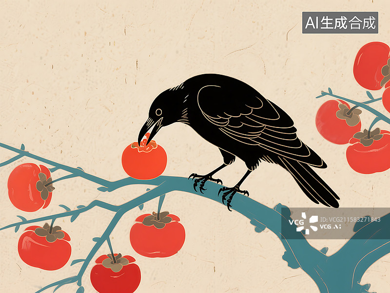 【AI数字艺术】扁平插画乌鸦图片素材