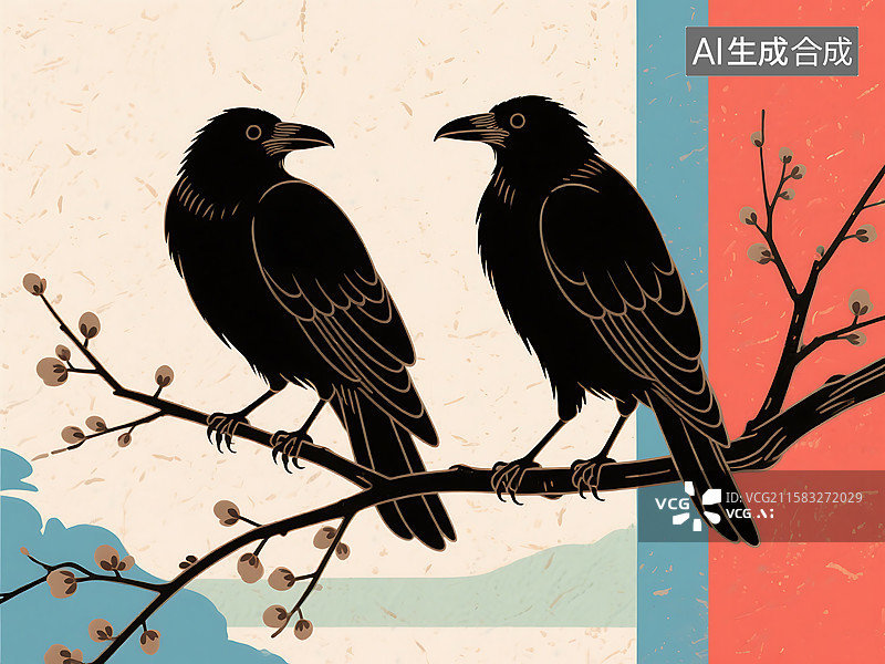 【AI数字艺术】扁平插画乌鸦图片素材