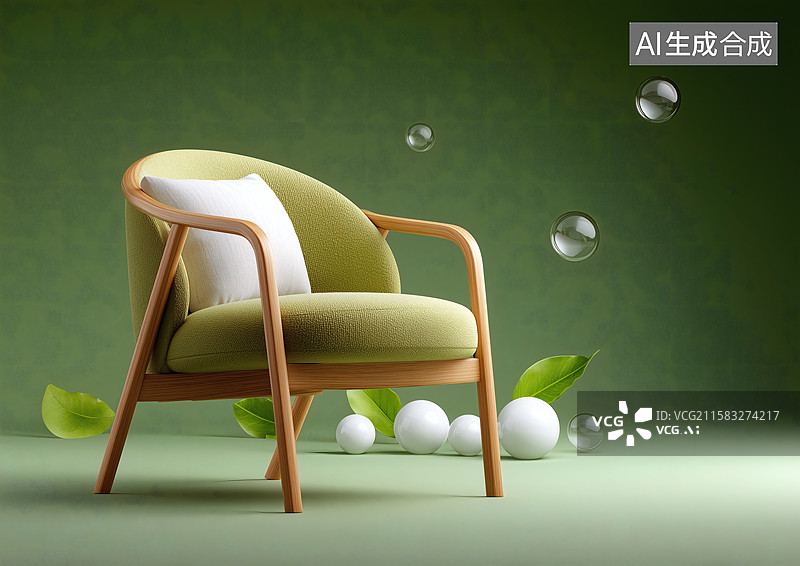 【AI数字艺术】绿色背景上一副靠背椅图片素材