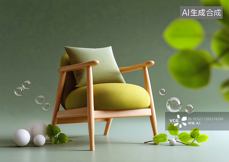 【AI数字艺术】绿色背景上一副靠背椅图片素材