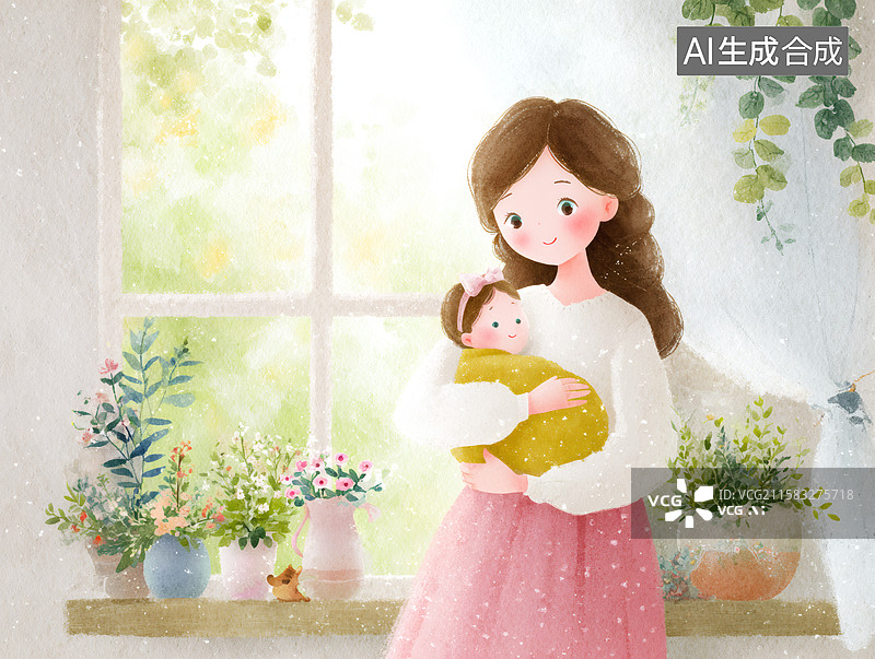 【AI数字艺术】一个怀抱婴儿的母亲图片素材