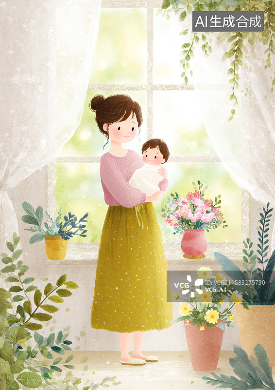 【AI数字艺术】一个怀抱婴儿的母亲图片素材