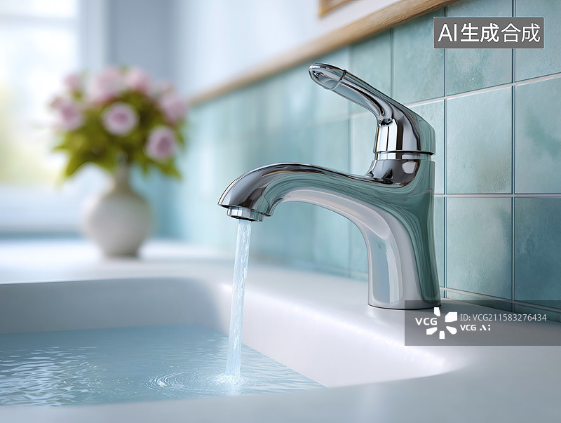 【AI数字艺术】干净卫生的洗漱水槽龙头图片素材