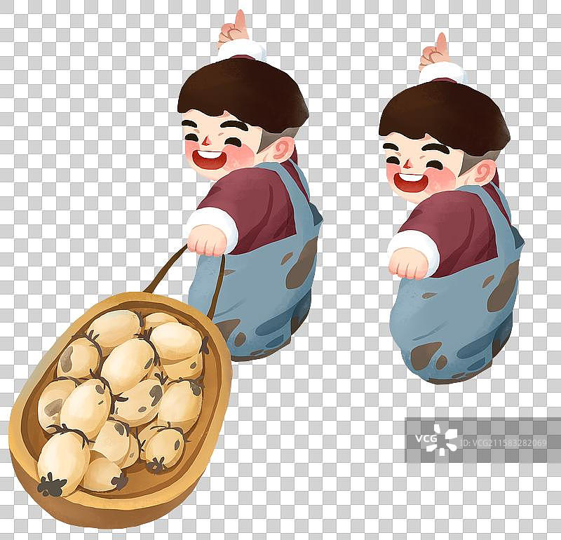 立冬插画元素挖莲藕的小男孩图片素材