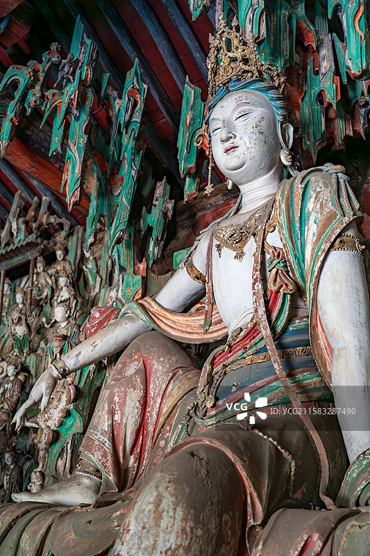 山西省晋中市平遥县双林寺，雕像，彩塑，自在观音图片素材