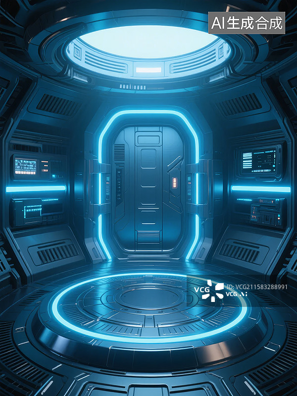 【AI数字艺术】未来科技舱门与控制面板图片素材