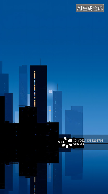 【AI数字艺术】蓝夜都市绘幽寂图片素材