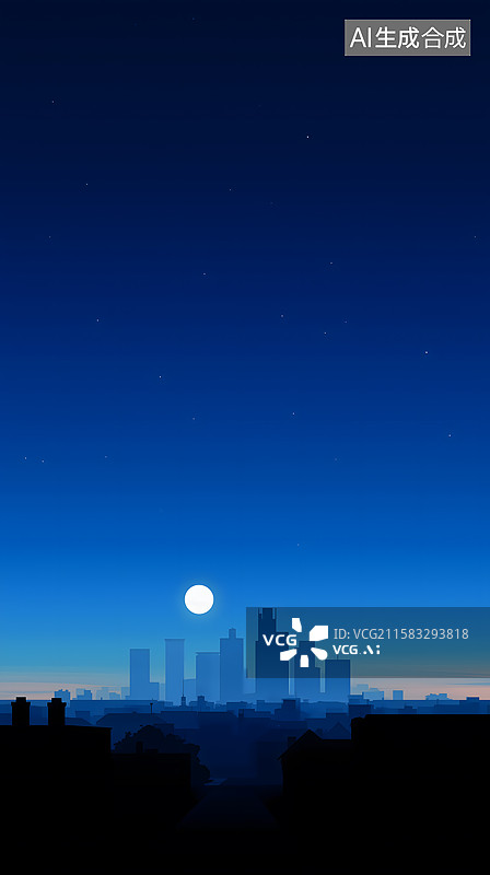 【AI数字艺术】蓝夜都市绘幽寂图片素材