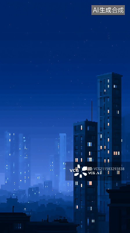 【AI数字艺术】蓝夜都市绘幽寂图片素材