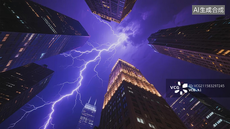 【AI数字艺术】城市雷电夜景图片素材