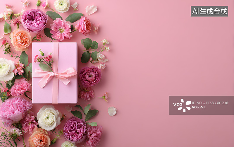 【AI数字艺术】粉色花束与礼物图片素材