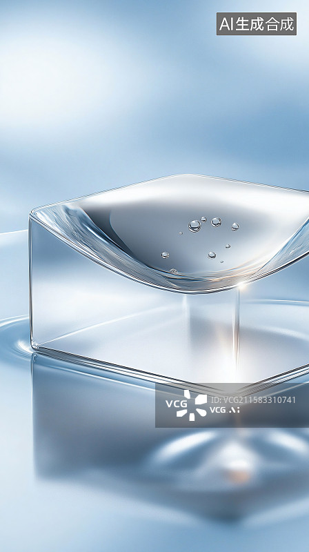 【AI数字艺术】3d立体干净玻璃产品展台商务背景图片素材