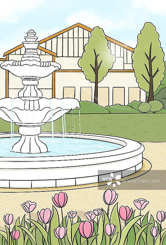 喷泉公园背景图图片素材