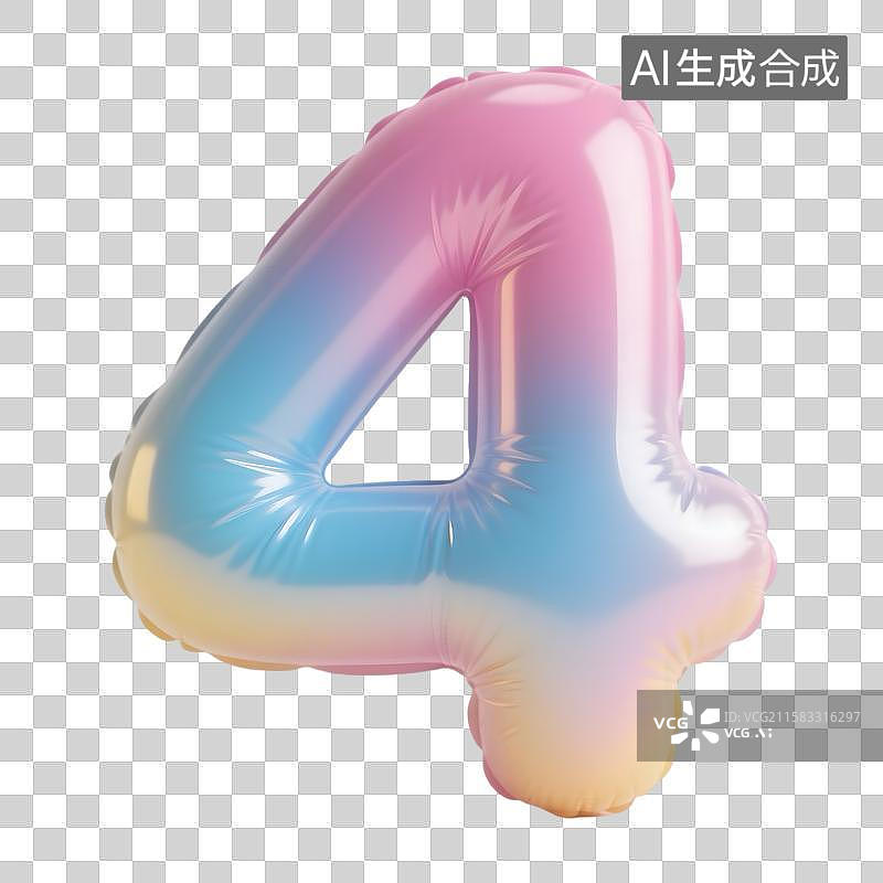 【AI数字艺术】3D充气气球风格数字4免抠元素图片素材