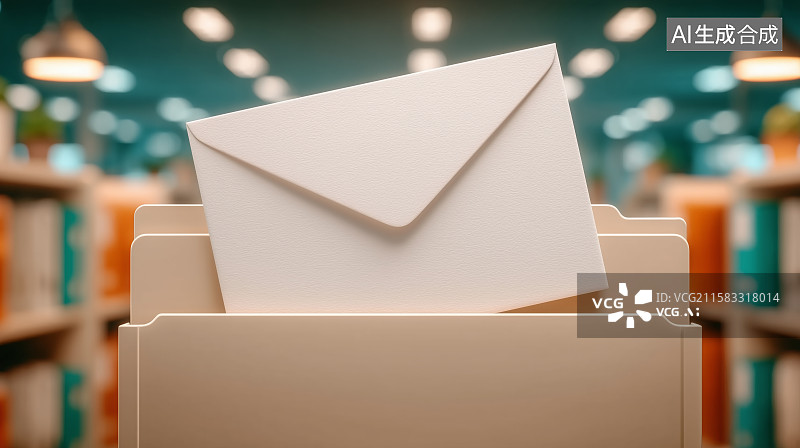 【AI数字艺术】白色信封在办公室文件柜中的特写图片素材