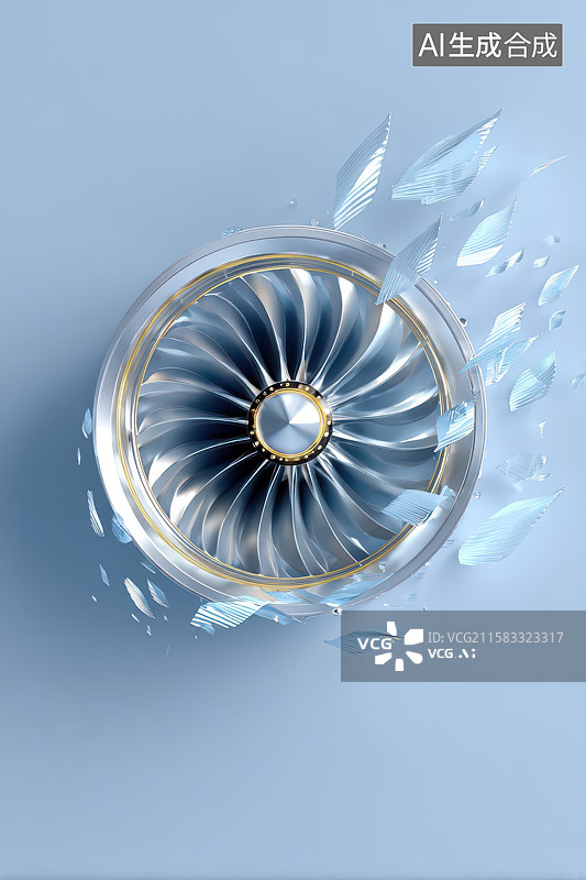 【AI数字艺术】银色喷气发动机工业特写图图片素材