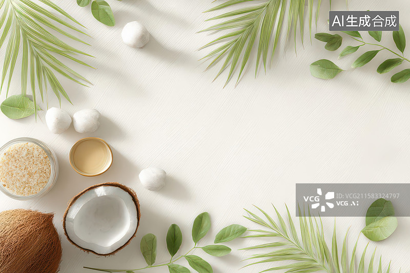 【AI数字艺术】清新椰子绿植自然静物图图片素材