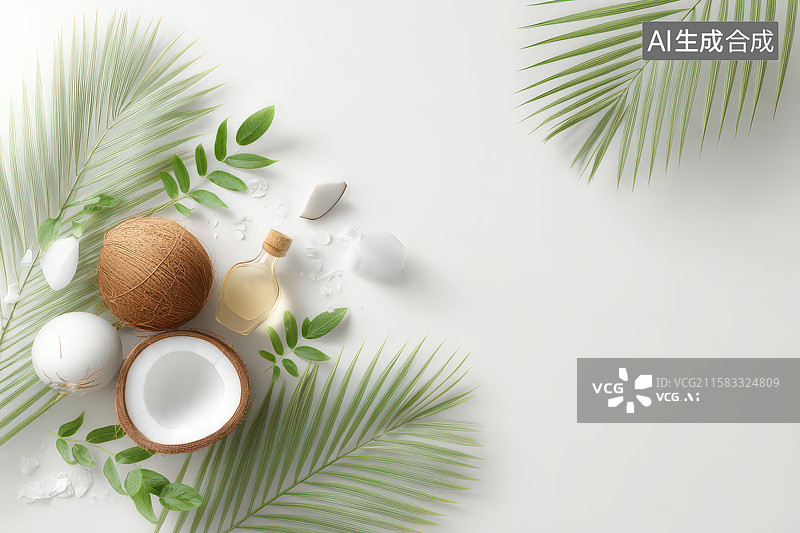 【AI数字艺术】清新椰子绿植自然静物图图片素材