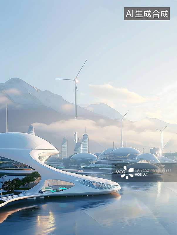 【AI数字艺术】新能源科技主题海报——风力发电场图片素材