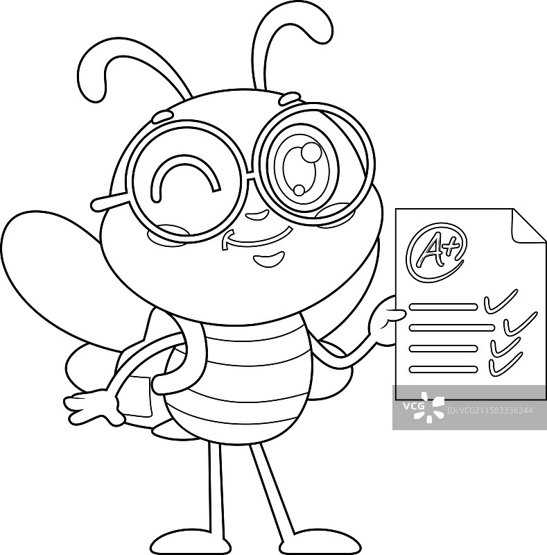 可爱的学校蜜蜂卡通角色轮廓图图片素材