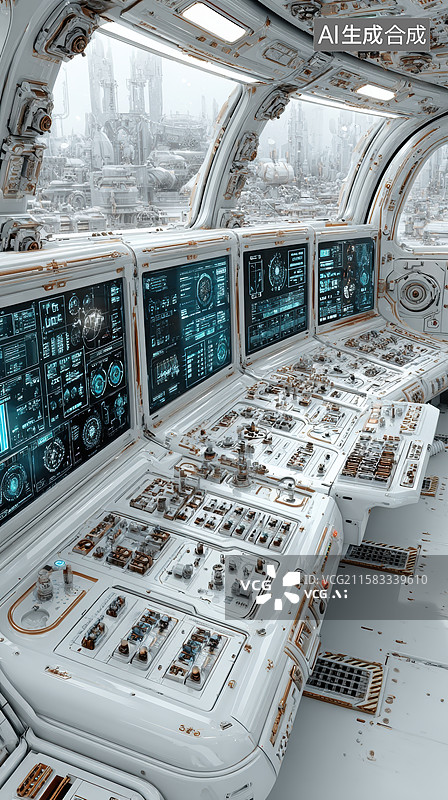 【AI数字艺术】未来科技控制室内部视角图片素材