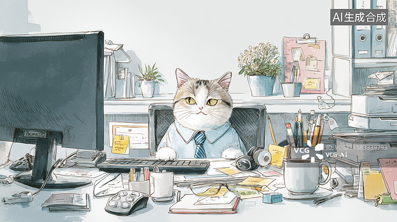 【AI数字艺术】办公室里的猫咪职员图片素材