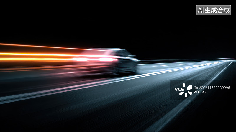 【AI数字艺术】夜行车辆的光影轨迹图片素材