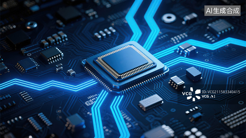 【AI数字艺术】科技电路艺术风格人工智能芯片超导处理器概念图片素材