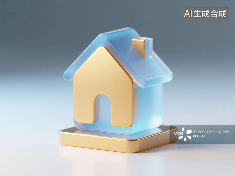 【AI数字艺术】3D 透明渐变质感房屋图标图片素材