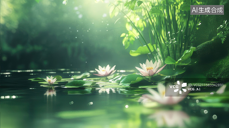【AI数字艺术】水中睡莲自然生态景观图图片素材