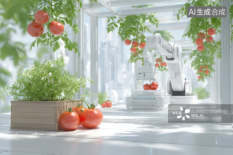 【AI数字艺术】智能机器人采摘番茄科技图图片素材