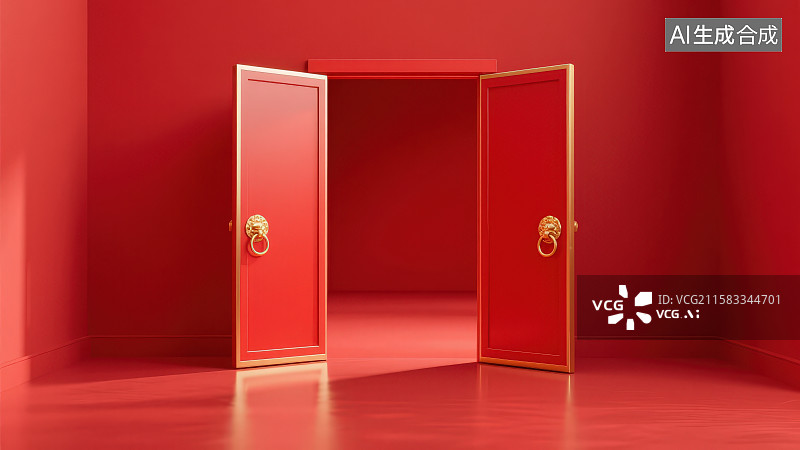 【AI数字艺术】两扇对称敞开的红色大门图片素材