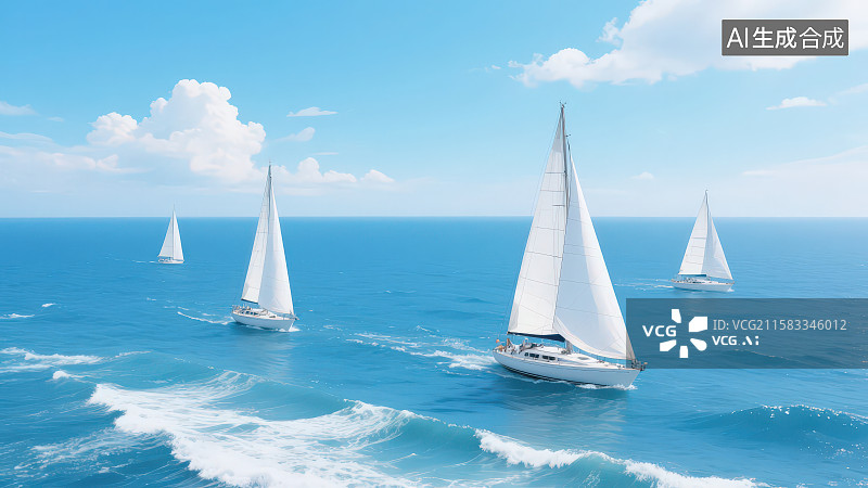 【AI数字艺术】大海中航行的帆船，信托基金投资理财概念背景图片素材