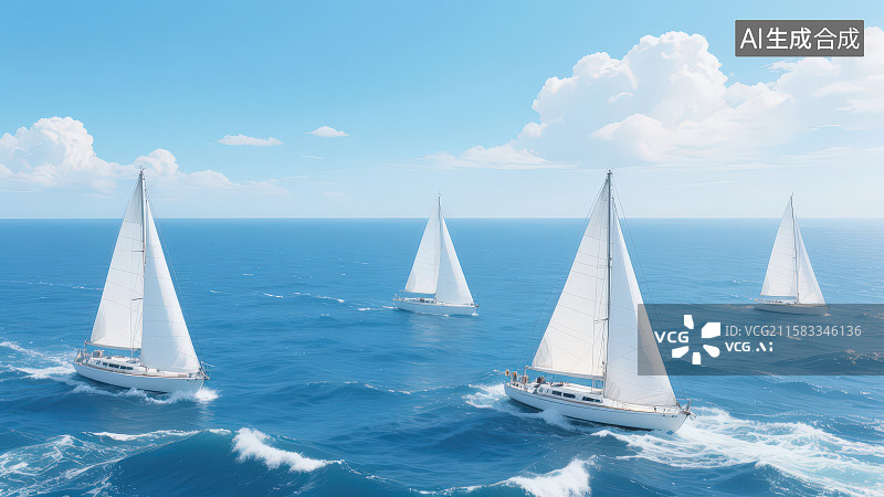 【AI数字艺术】大海中航行的帆船，信托基金投资理财概念背景图片素材