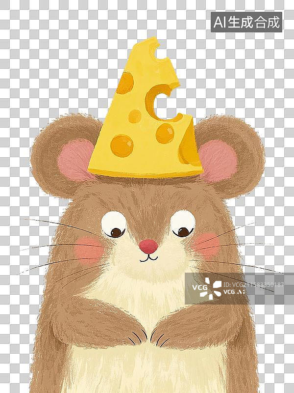 【AI数字艺术】治愈系手绘插画，可爱的小老鼠和奶酪，鼠年，十二生肖，免抠元素图片素材