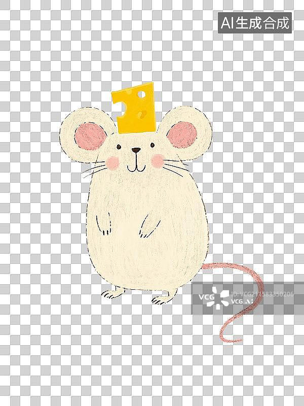 【AI数字艺术】治愈系手绘插画，可爱的小老鼠和奶酪，鼠年，十二生肖，免抠元素图片素材