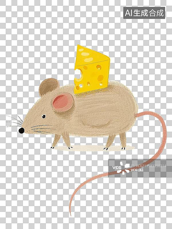 【AI数字艺术】治愈系手绘插画，可爱的小老鼠和奶酪，鼠年，十二生肖，免抠元素图片素材