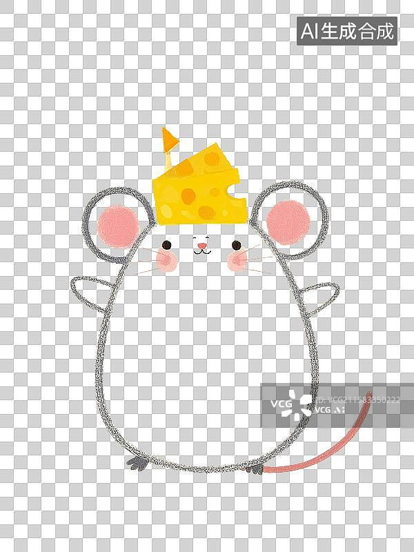 【AI数字艺术】治愈系手绘插画，可爱的小老鼠和奶酪，鼠年，十二生肖，免抠元素图片素材