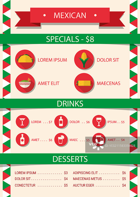 彩色的墨西哥餐厅菜单图片素材