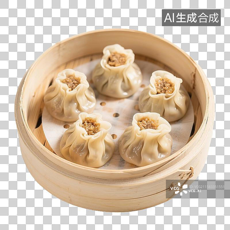 【AI数字艺术】广式早茶茶点，烧麦，蒸烧麦，蒸笼里的烧麦，免抠元素图片素材