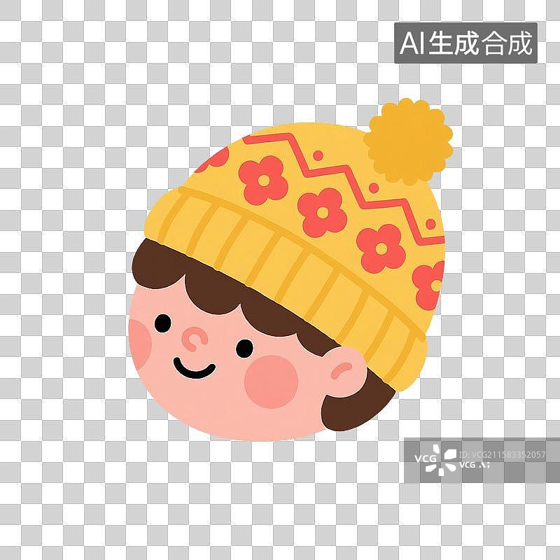 【AI数字艺术】治愈系手绘插画，女孩戴着针织帽，毛线针织帽子，秋天，冬天，免抠元素图片素材