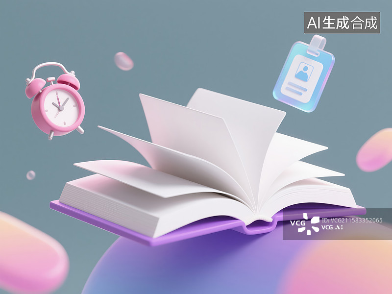 【AI数字艺术】书本、闹钟与证件的抽象组合图片素材